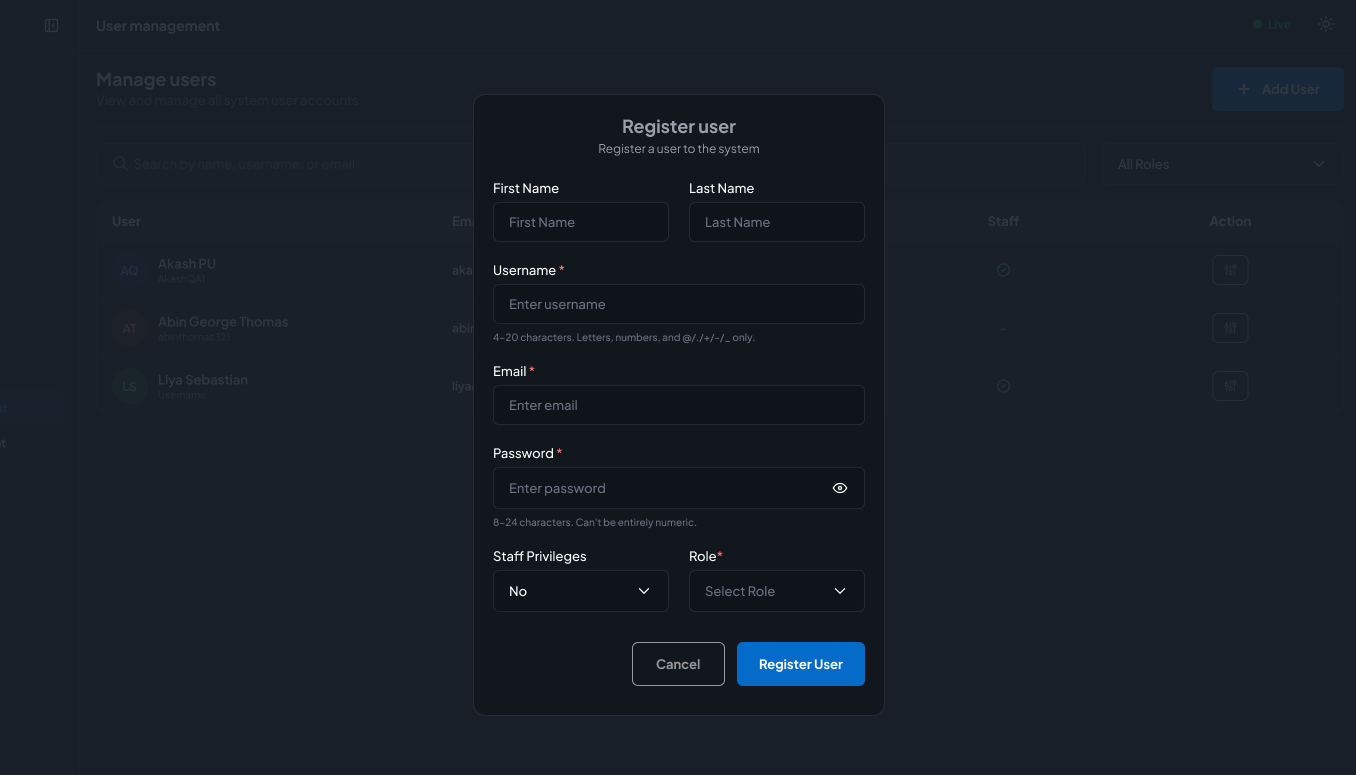 Redesigned user modal